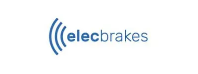 A blue and white logo of elecbrakes