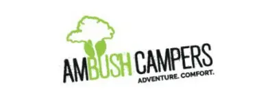 A bush camper logo with the name of the company.