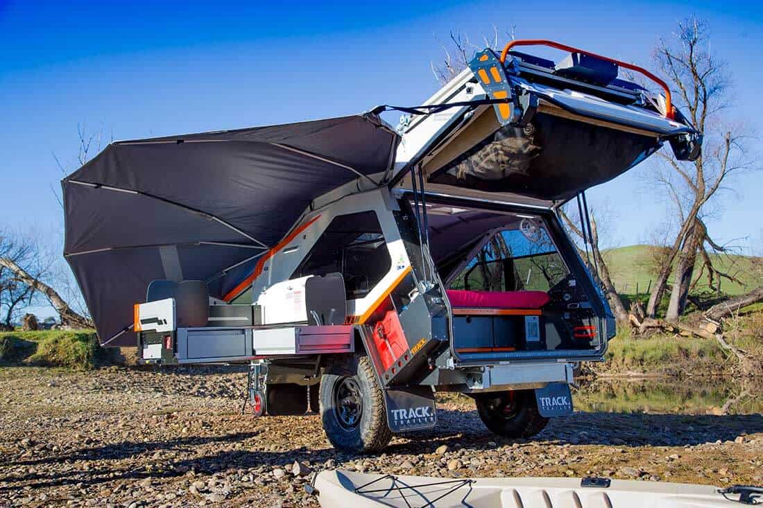 A truck with an awning on the back of it.