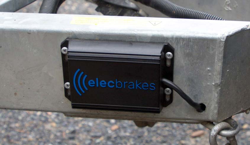 A close up of the elecbrakes logo on a device